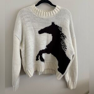 Forever 21 Cream and Black Horse Sweater